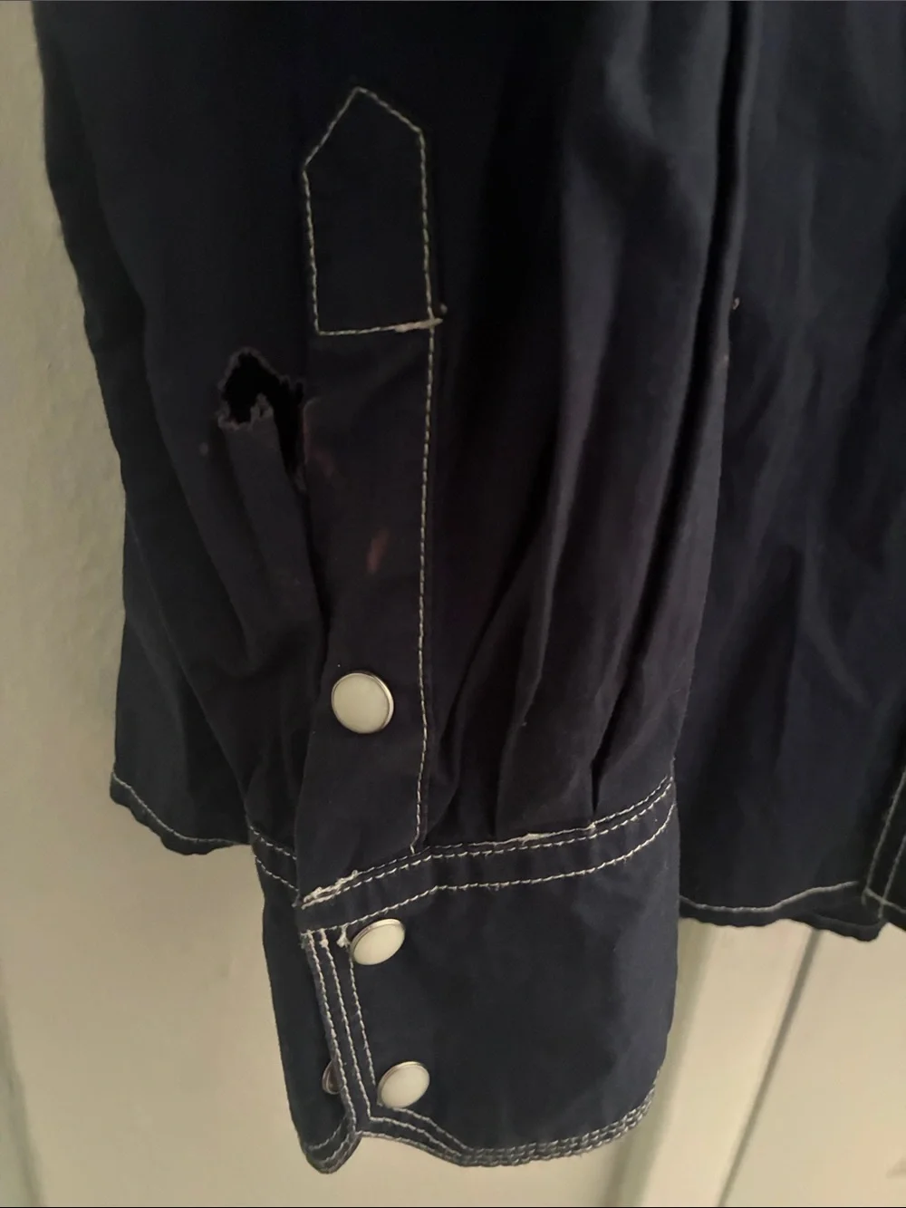 True Religion Navy Western Snap-Front Shirt with White Stitching